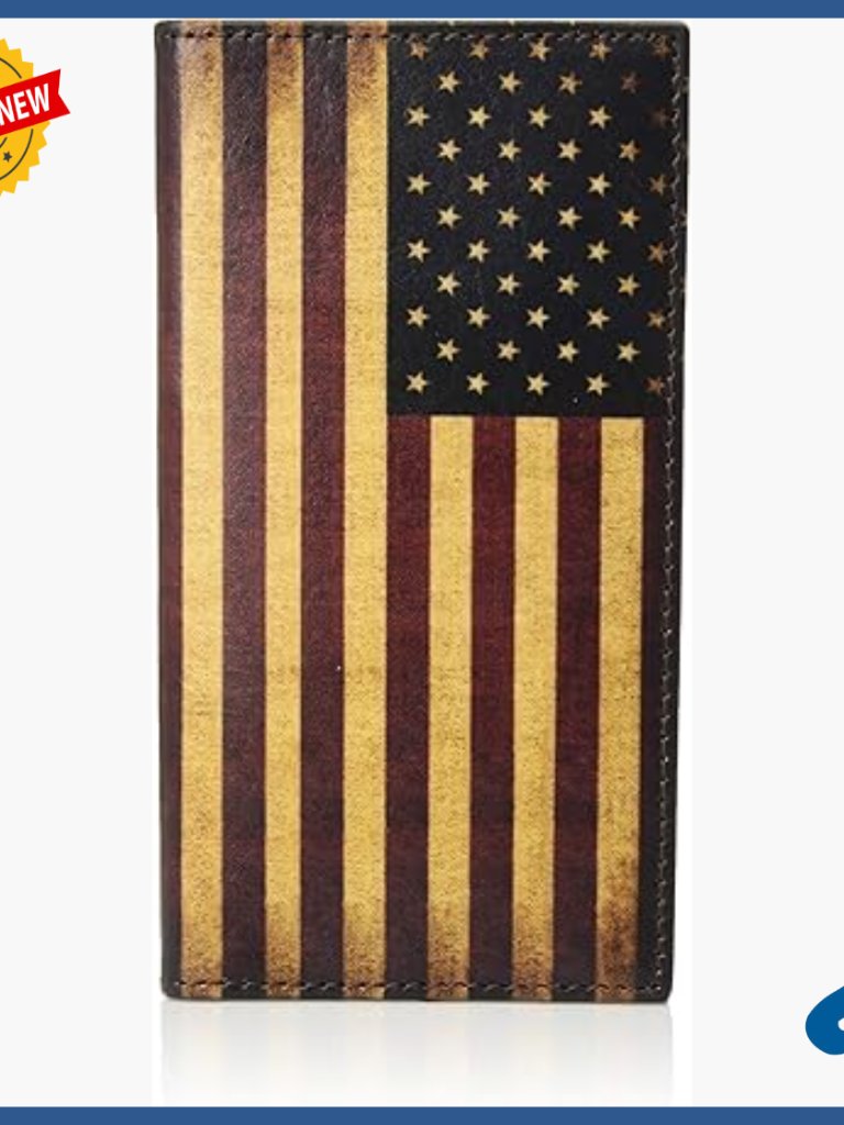 Genuine Leather Bi-Fold Wallet With Vintage Flag Design, 16 Pockets